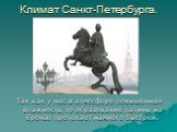 Климат Санкт-Петербурга. Так как у нас в атмосфере повышенная влажность, то образование патины на бронзе протекает намного быстрей.