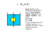1. FA = Fт. Если FA = Fт, силы уравновешивают друг друга, тело плавает внутри жидкости на любой глубине. При этом: FА= ρжVg; Fт = ρтVg. Тогда из равенства сил следует: ρж = ρт, т. е., средняя плотность тела равна плотности жидкости. Fт