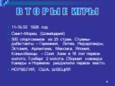 11-19.02 1928 год Санкт-Мориц (Швейцария) 500 спортсменов из 25 стран. Страны-дебютанты – Германия, Литва, Нидерланды, Эстония, Аргентина, Мексика, Япония, Конькобежцы – Соня Хени в 16 лет первое золото; Тунберг 2 золота. Сборная команда Канады и Норвегии разделили первое место. НОРВЕГИЯ, США, ШВЕЦИ