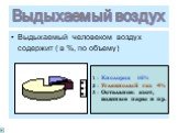 Выдыхаемый человеком воздух содержит ( в %, по объему). Выдыхаемый воздух. 1 – Кислород 16% 2 – Углекислый газ 4% 3 – Остальное: азот, водяные пары и пр.