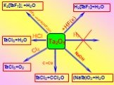 Та2О5 HF(к, хол)+К(НF2)(т) NaOH HCl Cl2 С+Сl2 H2[TaF7]+H2О К2[TaF7]↓+H2O (NaTa)O3+H2О TaCl5+H2O TaCl5+CCl2O TaCl5+O2