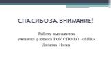 СПАСИБО ЗА ВНИМАНИЕ! Работу выполнила ученица 9 класса ГОУ СПО КО «ИПК» Димова Нина