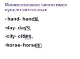 Множественное число имен существительных. hand- hands, day- days, city- cities, horse- horses