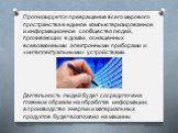 Прогнозируется превращение всего мирового пространства в единое компьютеризированное и информационное сообщество людей, проживающих в домах, оснащенных всевозможными электронными приборами и «интеллектуальными» устройствами. Деятельность людей будет сосредоточена главным образом на обработке информа