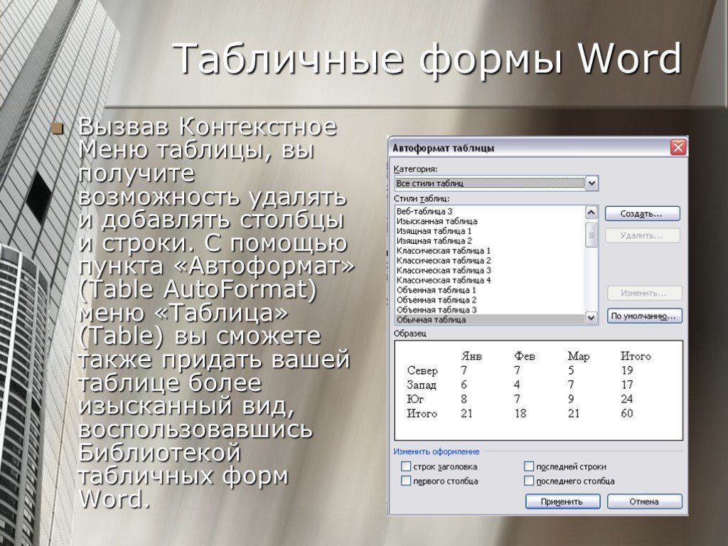 Формы в word. Автоформа таблицы ворд. АВТОФОРМАТ таблицы в Word. АВТОФОРМАТ таблицы в Ворде. Контекстное меню таблицы.