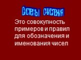 Системы счисления. Это совокупность примеров и правил для обозначения и именования чисел