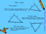 Типы задач. I тип задач : Известна сторона и два прилежащих к не угла. Найти оставшиеся элементы треугольника. II тип задач : Известно две стороны и угол между ними. Найти оставшиеся элементы треугольника. III тип задач : Известно три стороны треугольника. Найти оставшиеся элементы треугольника. a b