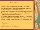 Реши задачи. Вчера дети принесли 9 цветков, а сегодня 12. Цветы расставили поровну на три окна. Сколько цветов поставили на каждое окно? 2. Лена и Катя сорвали 36 слив. 8 слив они отдали брату, а остальные поделили поровну. Сколько слив получила каждая девочка? 3. Ученики измерили отрезок, данный в 