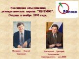 Митрохин Сергей Сергеевич. Российская объединенная демократическая партия "ЯБЛОКО". Создана в ноябре 1993 года. Явлинский Григорий Алексеевич (председатель до 2008)