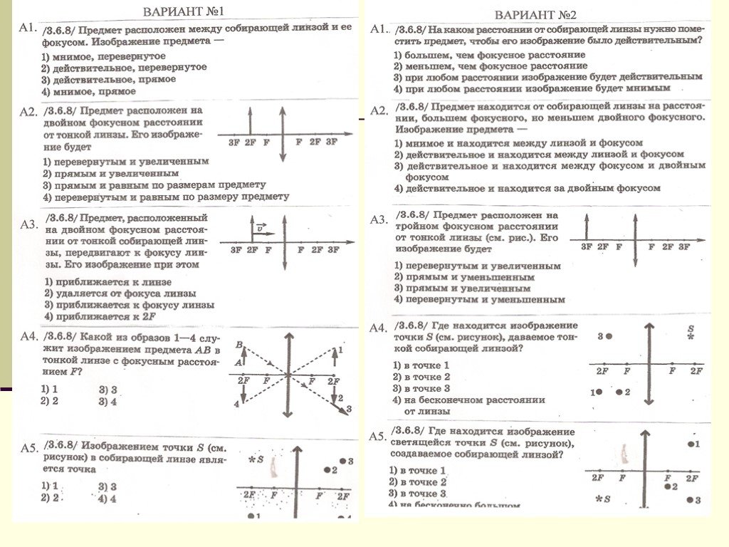 Самостоятельная работа 6 по теме построение изображений в линзах вариант а ответы