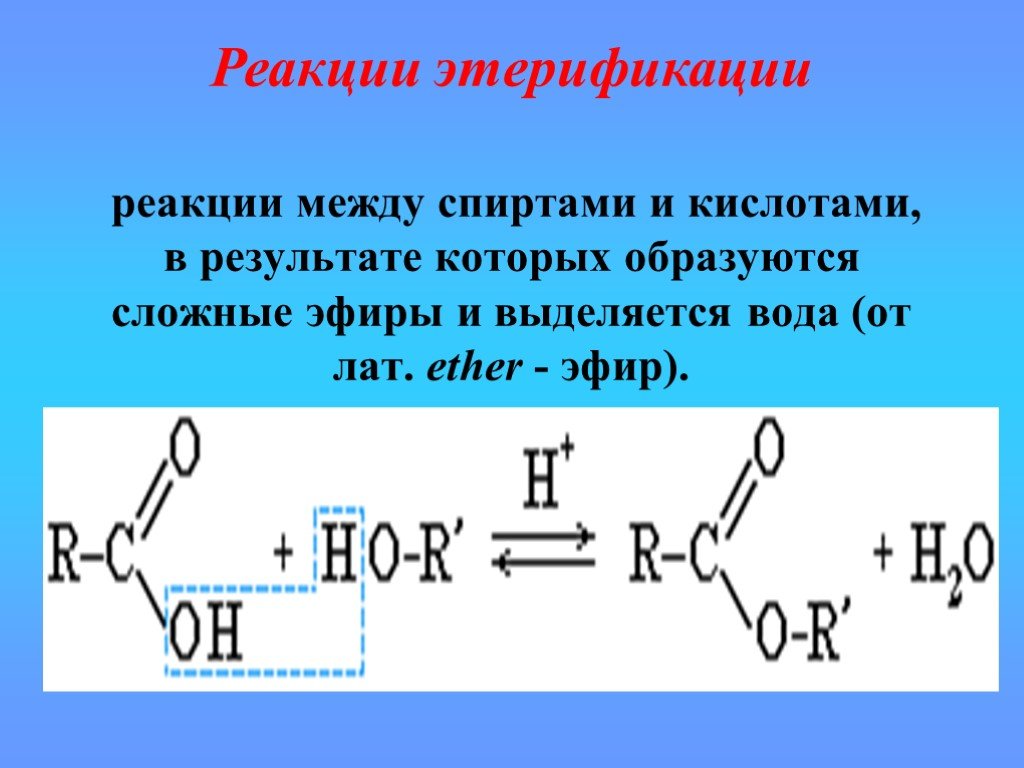 При реакции кислот и спирта образуются. Реакция этерификации спиртов. Реакция этерификации между спиртами и кислотами. Этерификация сложных спиртов.