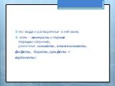 это вода и растворенные в ней соли, затем - минералы и горные породы (например, различные силикаты, алюмосиликаты, фосфаты, бораты, сульфаты и карбонаты).