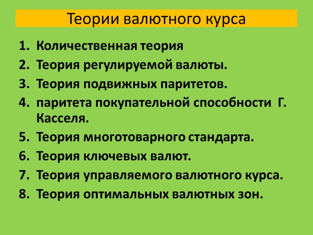 Проект 1 курс. Теории регулирования валютного курса. Современные теории валютного курса. Количественная теория валютного курса. Теории определения валютного курса.