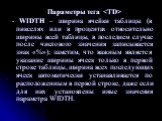 Параметры тега  - WIDTH – ширина ячейки таблицы (в пикселях или в процентах относительно ширины всей таблицы, в последнем случае после числового значения записывается знак «%»); заметим, что важным является указание ширины ячеек только в первой строке таблицы, ширина всех последующих ячеек автоматич