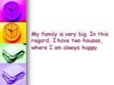 My family is very big. In this regard, I have two houses, where I am always happy.