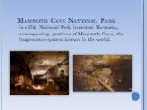 Mammoth Cave National Park. is a U.S. National Park in central Kentucky, encompassing portions of Mammoth Cave, the longest cave system known in the world.