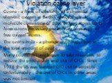 Violation ozone layer. Ozone - a form of existence of a chemical element oxygen in Earth's atmosphere - its molecule consisting of three oxygen atoms 03 to form ozone necessary preliminary formation of free oxygen atoms. The ozone hole - a phenomenon reduction in the total amount of ozone . Many cou