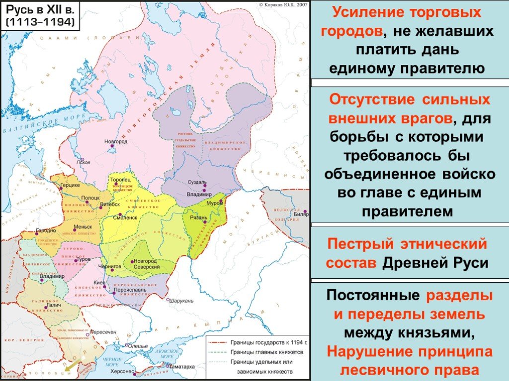 Карта русь в период феодальной раздробленности