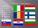 Союзники Германии: Италия, Венгрия, Румыния, Финляндия, Словакия, Хорватия, Болгария.