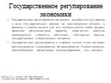 Государственное регулирование экономики. Государственное регулирование экономики - воздействие государства в лице государственных органов на экономические объекты и процессы и участвующих в них лиц; осуществляется, чтобы придать процессам организованный характер, упорядочить действия экономических с