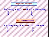 R–C–NH2 + H2O R – C – OH + NH3 || || O O. Гидролиз амидов. R–C–NH2 + H2O + H+ R – C – OH + NH4+ || || O O. H+ - катализатор