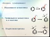 Механизм сульфирования I. Образование p-комплекса II. Превращение p-комплекса в s-комплекс III. Отщепление протона