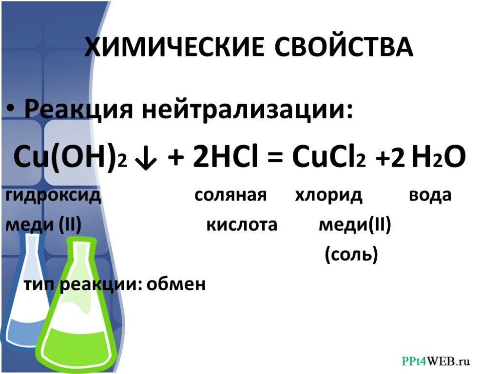 Гидроксид натрия реагирует hcl. Химические свойства реакция нейтрализации. Хлорид меди реакции. Хлорид меди 2 реакция. Хлорид меди и соляная кислота.