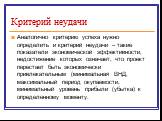 Критерий неудачи. Аналогично критерию успеха нужно определить и критерий неудачи – такие показатели экономической эффективности, недостижение которых означает, что проект перестает быть экономически привлекательным (минимальная ВНД, максимальный период окупаемости, минимальный уровень прибыли (убытк