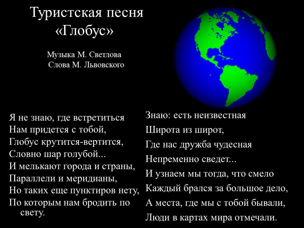 Текст песни вертится. Песня Глобус. М.Светлов .песня «Глобус» текст.