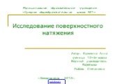 Муниципальное образовательное учреждение «Средняя общеобразовательная школа №1». Автор: Кузьмина Анна ученица 10«б» класса Научный руководитель: Рафейкова Любовь Степановна. г.Заводоуковск 2010г. Исследование поверхностного натяжения