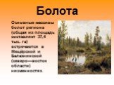 Болота. Основные массивы болот региона (общая их площадь составляет 37,4 тыс. га) встречаются в Мещёрской и Балахнинской (северо—восток области) низменностях.