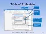 Table of Authorities Selected text Mark the selected entry. Mark all entries to the same case in document. Case denoted by braces Mark Citation