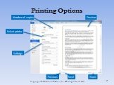 Printing Options Select printer Number of copies Settings Preview