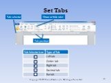 Set Tabs Tab selector Tab position Show or hide ruler