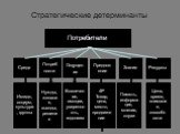 Стратегические детерминанты. Потребители Среда Потребности Ощущения Предложение Знания Ресурсы. Имидж, социум, культура, группы. Нужды, желания, выгоды, решения. Вовлечение, эмоции, уверенность, гедонизм. 4Р Товар, цена, место, продвижение. Память, информация, мнения, слухи. Цена, время, внимание, с