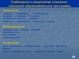 Личностным готовность и способность к саморазвитию мотивация к обучению и познанию ценностно-смысловые установки социальные компетенции, личностные качества Метапредметным универсальные учебные действия: познавательные регулятивные коммуникативные Предметным опыт деятельности специфической для данно