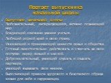 Портрет выпускника начальной школы. Выпускник начальной школы Любознательный, интересующийся, активно познающий мир Владеющий основами умения учиться. Любящий родной край и свою страну. Уважающий и принимающий ценности семьи и общества Готовый самостоятельно действовать и отвечать за свои поступки п