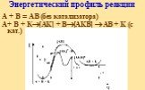 Энергетический профиль реакции. А + В = АВ (без катализатора) А+ В + К[AK] + В[AKB]  AB + K (с кат.)