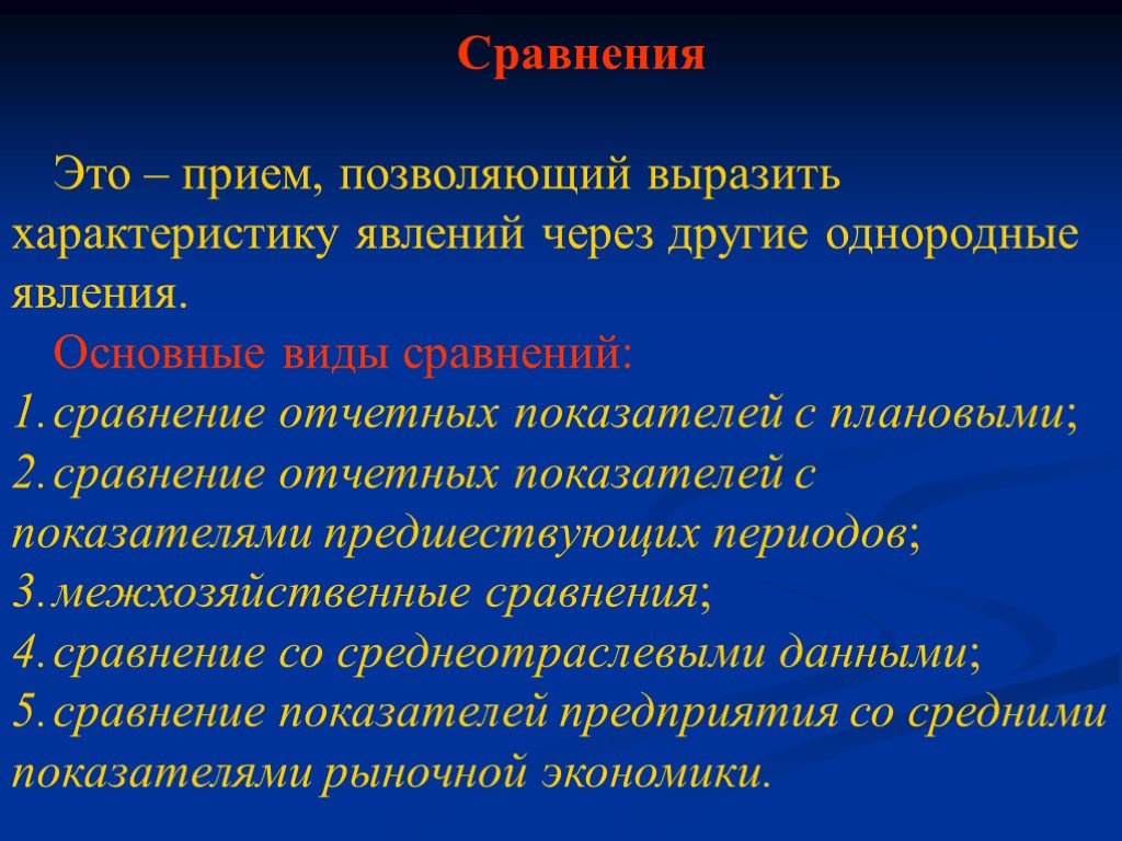 Выражены характеристики. Сравнение. Прием сравнения. Сравнение в экономике. 1) Научные основы экономического анализа..