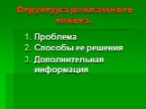 Структура рекламного текста. Проблема Способы ее решения Дополнительная информация