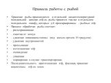 Правила работы с рыбой. Хранение рыбы производится в отдельной низкотемпературной холодильной камере ,п/ф из рыбы хранятся так же в отдельном холодильном шкафу, которые д.б. промаркированы : рыбные п/ф. Процесс обработки рыбы состоит: - размораживание - очистка от чешуи - удаление плавников,головы (