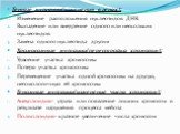 Генные мутации(изменения в генах): Изменение расположения нуклеотидов ДНК Выпадение или внедрение одного или нескольких нуклеотидов Замена одного нуклеотида другим Хромосомные мутации(перестройка хромосом): Удвоение участка хромосомы Потеря участка хромосомы Перемещение участка одной хромосомы на др