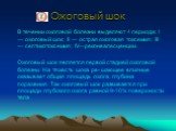 В течении ожоговой болезни выделяют 4 периода: I — ожоговый шок; II — острая ожоговая токсемия; III — септикотоксемия; IV—реконвалесценции. Ожоговый шок является первой стадией ожоговой болезни. На тяжесть шока ре- шающее влияние оказывает общая площадь ожога, глубина поражения. Так ожоговый шок раз