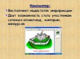 Компьютер: Восполняет недостаток информации Дает возможность стать участником сетевых олимпиад, викторин, конкурсов