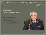 Министерство внутренних дел (МВД). Министр внутренних дел Колокольцев Владимир Александрович