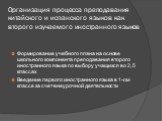 Формирование учебного плана на основе школьного компонента преподавания второго иностранного языка по выбору учащихся во 2, 5 классах Введение первого иностранного языка в 1-ом классе за счет внеурочной деятельности