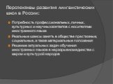 Потребность профессиональных, личных, культурных и научных контактов с носителями иностранного языка Реальные шансы занять в обществе престижные, социальные, а также материальные положения Решение актуальных задач обучения иностранных языков в неразрывном единстве с миром и культурой народов