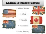 English-speaking countries: Great Britain USA Canada Australia New Zealand