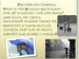 Proverb (пословица) What is the Russian equivalent for: «It is raining cats and dogs»? а)ни кола, ни двора. в)хороший хозяин собаку не выпустит в такую погоду. с)дождь льет как из ведра. d)живут как кошка с собакой.