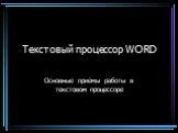 Текстовый процессор WORD. Основные приемы работы в текстовом процессоре